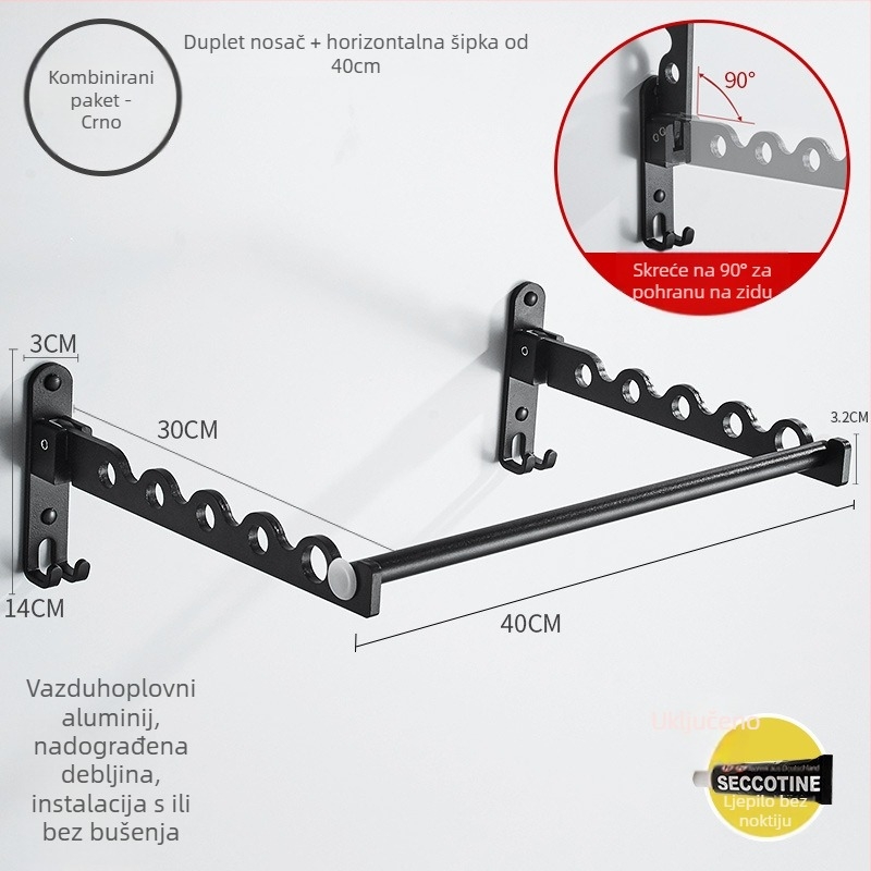 Zidni sklopivi štap za sušenje odjeće – aluminijska legura, moderan minimalistički stil, marka LGC