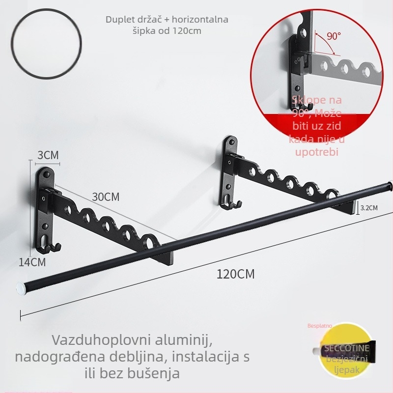 Zidni sklopivi štap za sušenje odjeće – aluminijska legura, moderan minimalistički stil, marka LGC