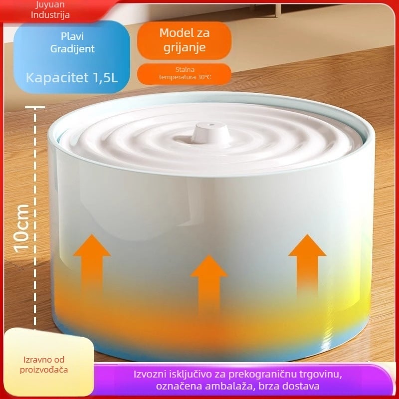 Keramički vodeni dispenzer za mačke s konstantnom temperaturom grijanja i automatskim dopunjavanjem vodom, kapacitet 1,5 L, težina 750 g