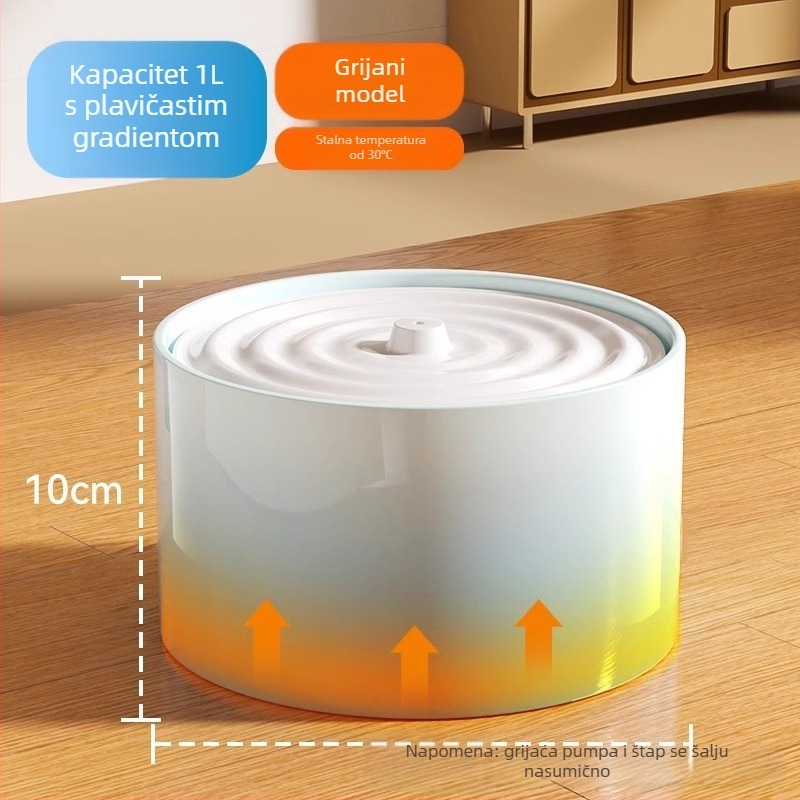 Keramički vodeni dispenzer za mačke s konstantnom temperaturom grijanja i automatskim dopunjavanjem vodom, kapacitet 1,5 L, težina 750 g