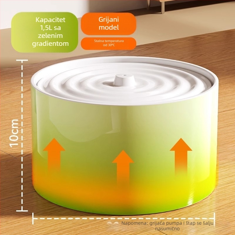 Keramički vodeni dispenzer za mačke s konstantnom temperaturom grijanja i automatskim dopunjavanjem vodom, kapacitet 1,5 L, težina 750 g