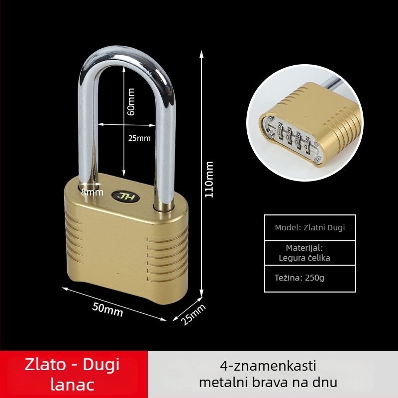 Mehanička brava s lozinkom - nehrđajući čelik, 8 mm šipka, model dugačak / kratak, za garderobe i vrata, otključavanje lozinkom
