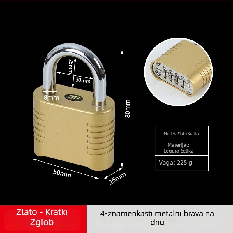 Mehanička brava s lozinkom - nehrđajući čelik, 8 mm šipka, model dugačak / kratak, za garderobe i vrata, otključavanje lozinkom