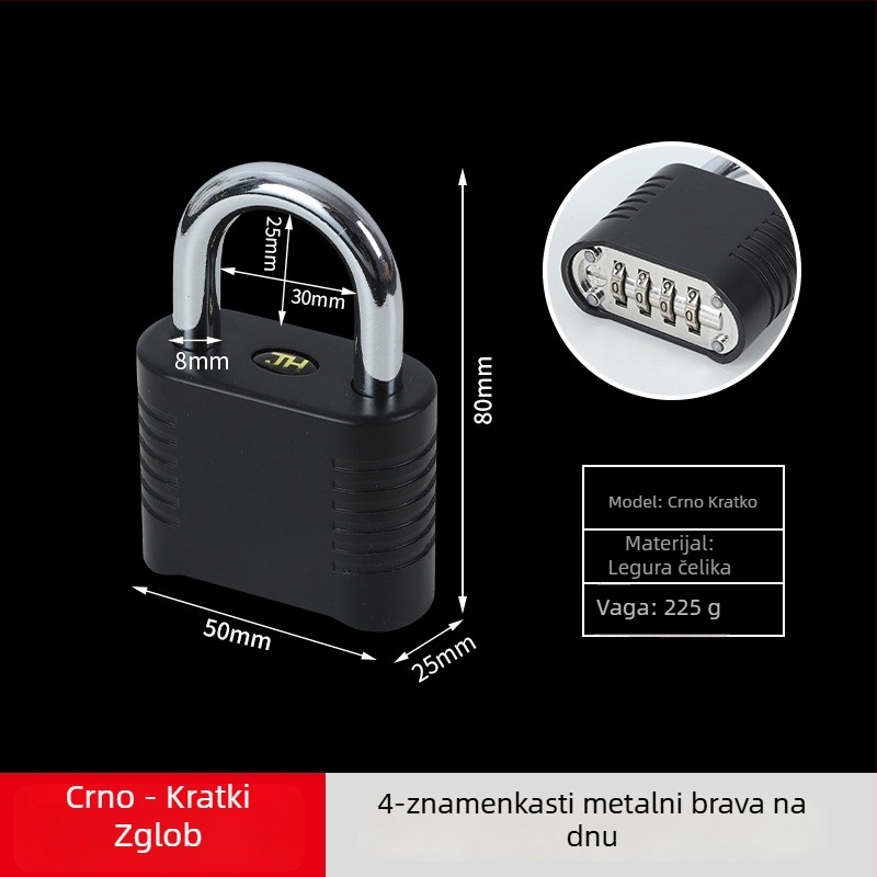 Mehanička brava s lozinkom - nehrđajući čelik, 8 mm šipka, model dugačak / kratak, za garderobe i vrata, otključavanje lozinkom