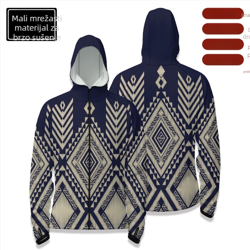 Sportska majica za ribolov s kapuljačom, brzo sušeća, uski kroj, prednji zatvarač, 100% poliester