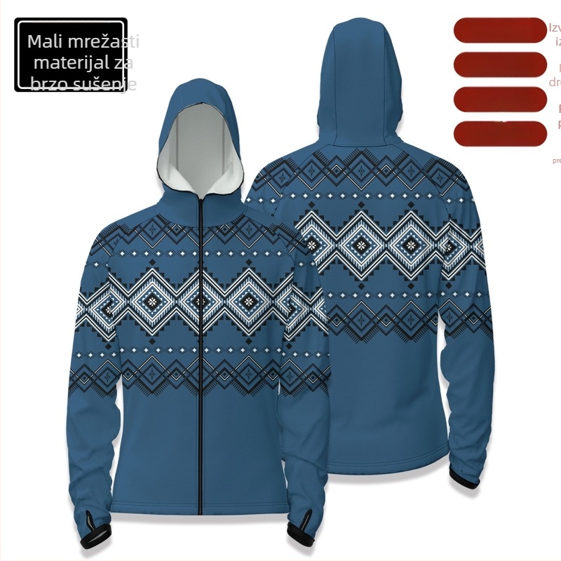 Sportska majica za ribolov s kapuljačom, brzo sušeća, uski kroj, prednji zatvarač, 100% poliester