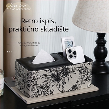 Kutija za maramice od PU kože, vintage jacquard uzorak, višenamjenska, s odvojivom papirnom maramicom, pogodna za dnevni boravak i kupaonu