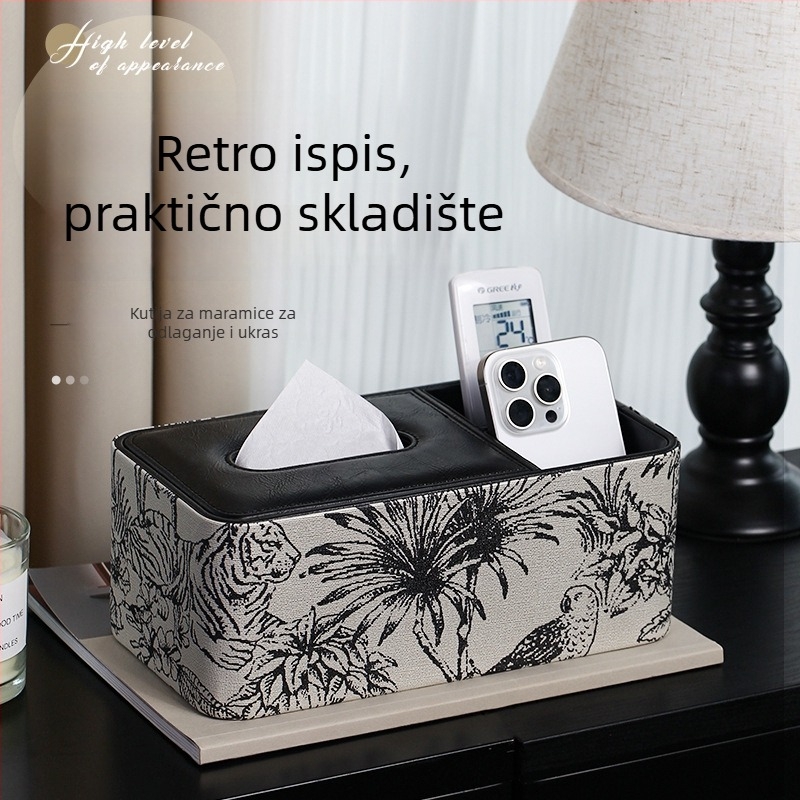 Kutija za maramice od PU kože, vintage jacquard uzorak, višenamjenska, s odvojivom papirnom maramicom, pogodna za dnevni boravak i kupaonu