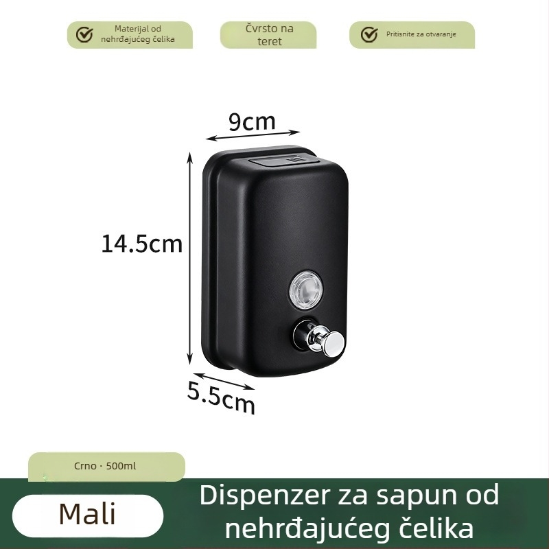 Dozator sapuna od nehrđajućeg čelika 304, zidni, ručna aktivacija pritiskom, jednostavan dizajn, montaža perforacijom