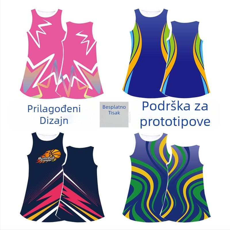 Ženska košarkaška haljina s sublimacijskim printom, poliester, 3D uzorak, digitalni tisak, casual stil, bez rukava, okrugli izrez, kratka suknja