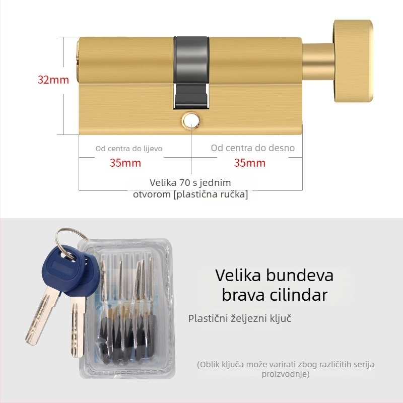 Cilindar za vrata, potpuno bakreni materijal, model 8150, veliki tikvasti dizajn, Xin Pinfa, moderni minimalistički stil, 2 ukrasna ključa + 6 običnih
