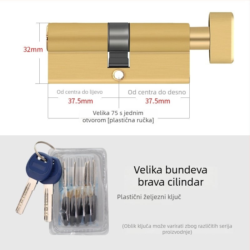 Cilindar za vrata, potpuno bakreni materijal, model 8150, veliki tikvasti dizajn, Xin Pinfa, moderni minimalistički stil, 2 ukrasna ključa + 6 običnih