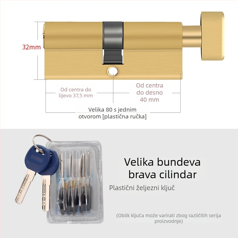 Cilindar za vrata, potpuno bakreni materijal, model 8150, veliki tikvasti dizajn, Xin Pinfa, moderni minimalistički stil, 2 ukrasna ključa + 6 običnih