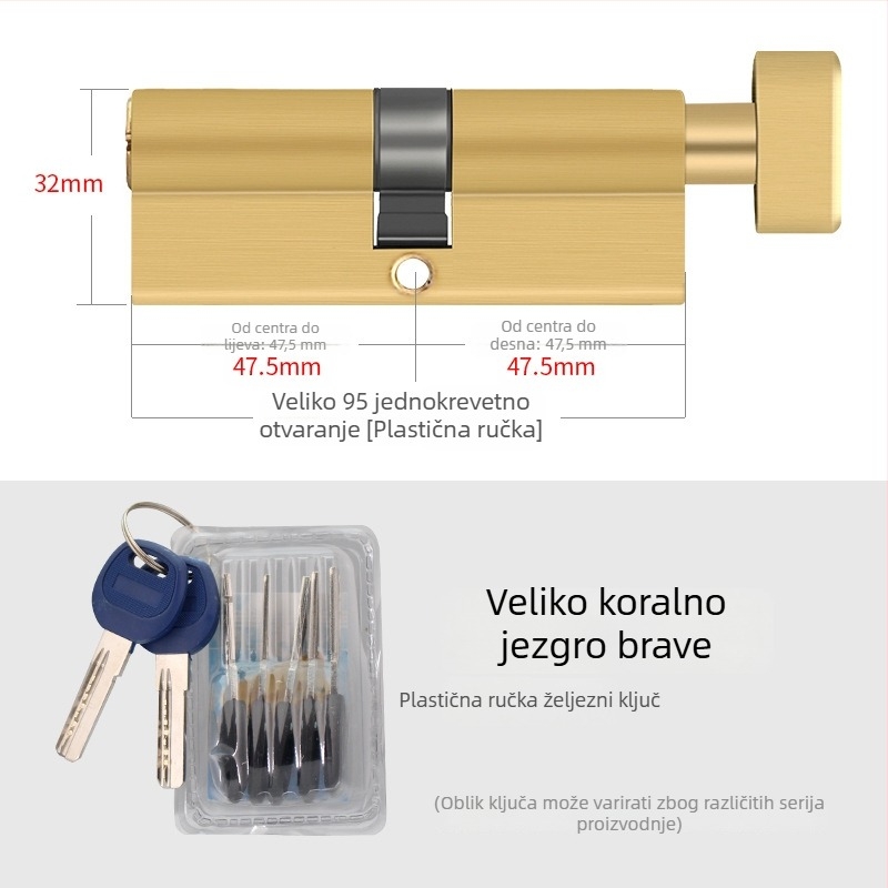 Cilindar za vrata, potpuno bakreni materijal, model 8150, veliki tikvasti dizajn, Xin Pinfa, moderni minimalistički stil, 2 ukrasna ključa + 6 običnih