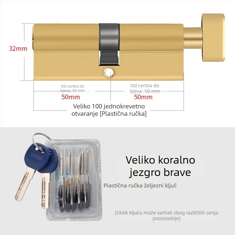 Cilindar za vrata, potpuno bakreni materijal, model 8150, veliki tikvasti dizajn, Xin Pinfa, moderni minimalistički stil, 2 ukrasna ključa + 6 običnih