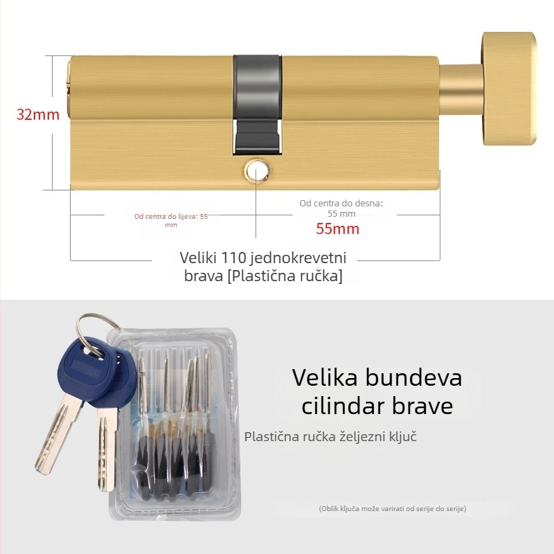 Cilindar za vrata, potpuno bakreni materijal, model 8150, veliki tikvasti dizajn, Xin Pinfa, moderni minimalistički stil, 2 ukrasna ključa + 6 običnih