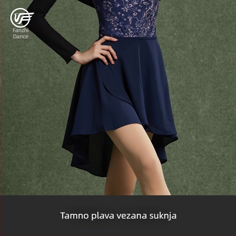 Baletno vježbanje haljina s vezanjem, jednodelna poluduga suknja od šifona, guste šifon tkanine, 100% poliester, plesna odjeća za odrasle žene