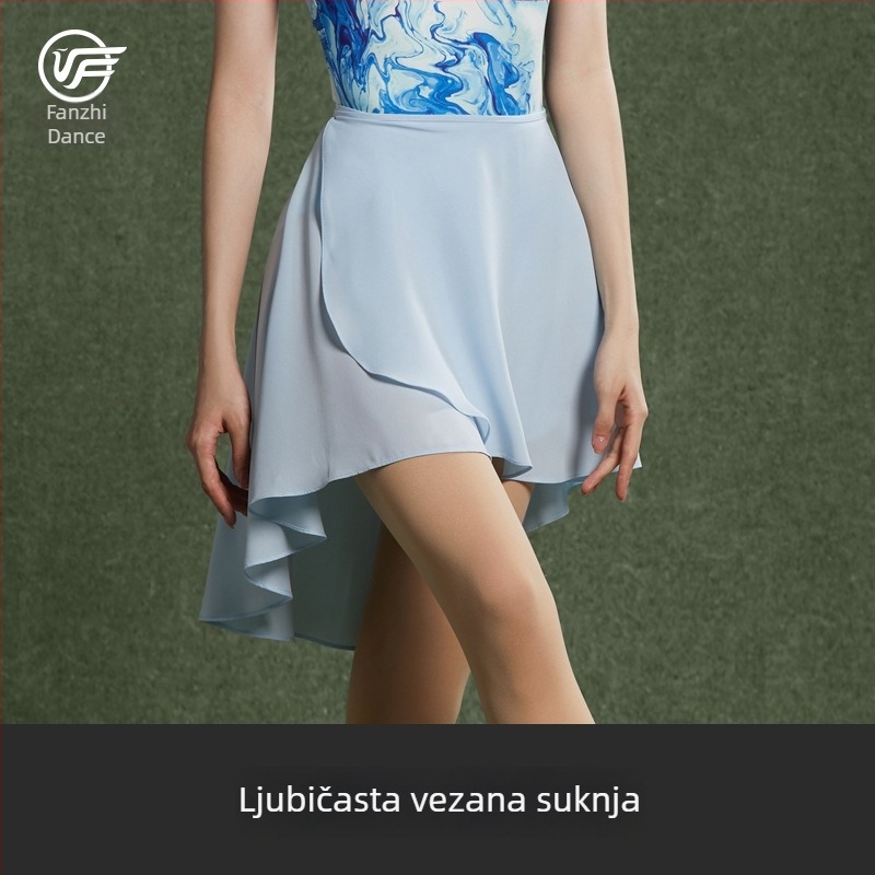 Baletno vježbanje haljina s vezanjem, jednodelna poluduga suknja od šifona, guste šifon tkanine, 100% poliester, plesna odjeća za odrasle žene