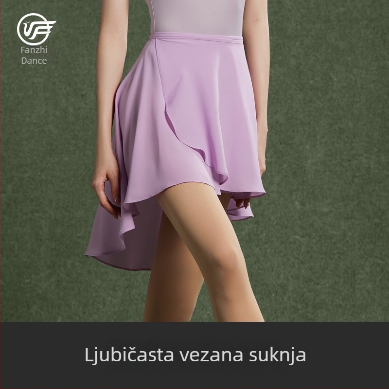 Baletno vježbanje haljina s vezanjem, jednodelna poluduga suknja od šifona, guste šifon tkanine, 100% poliester, plesna odjeća za odrasle žene