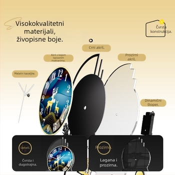 Mestida zidni sat – nordični stil, kazalni prikaz, glatko kretanje sekundne kazaljke, kućište od akrila, brojčanik od organskog stakla (akril), napajanje baterijom