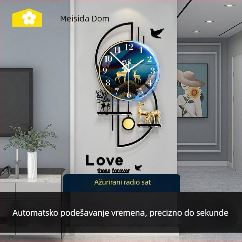 Mestida zidni sat – nordični stil, kazalni prikaz, glatko kretanje sekundne kazaljke, kućište od akrila, brojčanik od organskog stakla (akril), napajanje baterijom