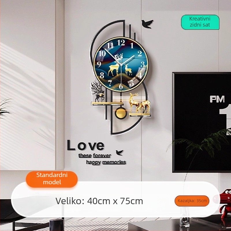 Mestida zidni sat – nordični stil, kazalni prikaz, glatko kretanje sekundne kazaljke, kućište od akrila, brojčanik od organskog stakla (akril), napajanje baterijom