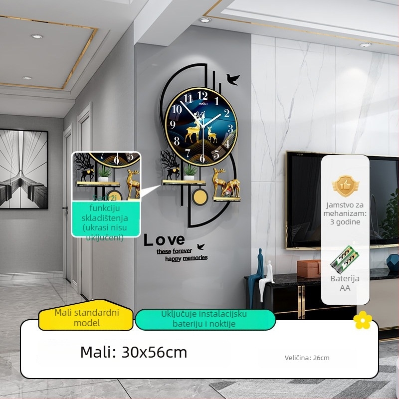 Mestida zidni sat – nordični stil, kazalni prikaz, glatko kretanje sekundne kazaljke, kućište od akrila, brojčanik od organskog stakla (akril), napajanje baterijom