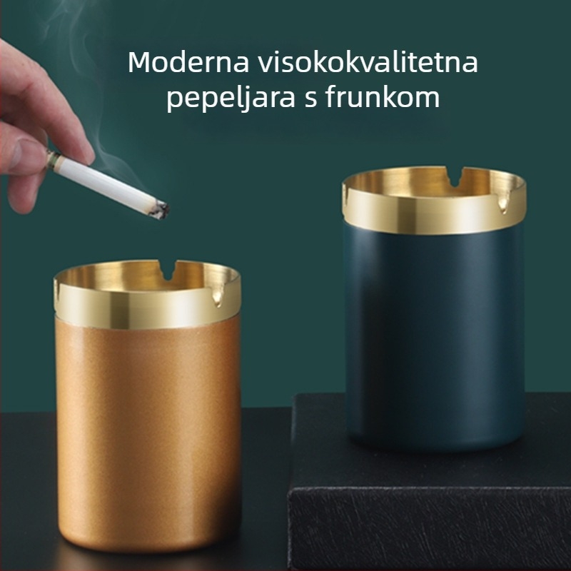 Pepeljak od nehrđajućeg čelika, oblik lijevka – moderni minimalistički dizajn, za kuću, ured ili automobil; s otisnutim logom; pogodno kao dar