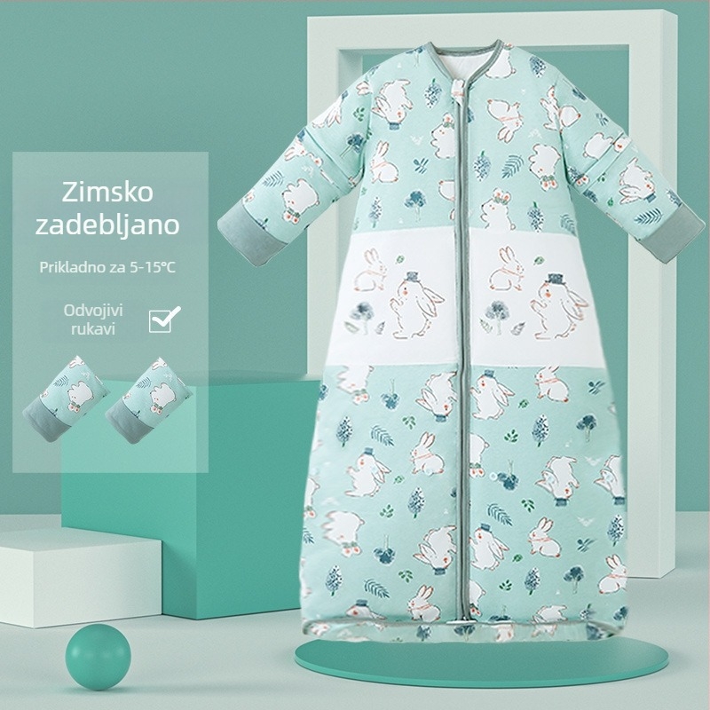 Dječji vreća za spavanje zimi s uklonjivim slojem za četiri sezone, tanak pamuk za proljeće i jesen