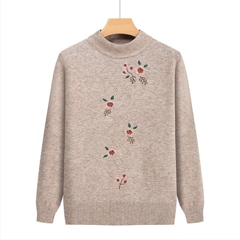 Pulover s poluvošim ovratnikom, pamukom-mješavina tkanine, duge rukave, poliester ≤30%, proljeće 2024, kineski stil, književni retro