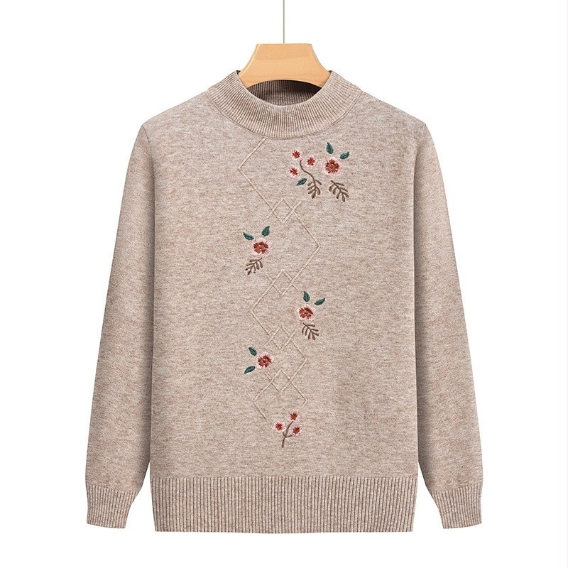 Pulover s poluvošim ovratnikom, pamukom-mješavina tkanine, duge rukave, poliester ≤30%, proljeće 2024, kineski stil, književni retro