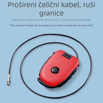 Ključ za kacigu s izvlačnim čeličnim kabelom – ABS kućište, debljina šipke 1 mm, model Cow lock, strojnog tipa, moderni stil