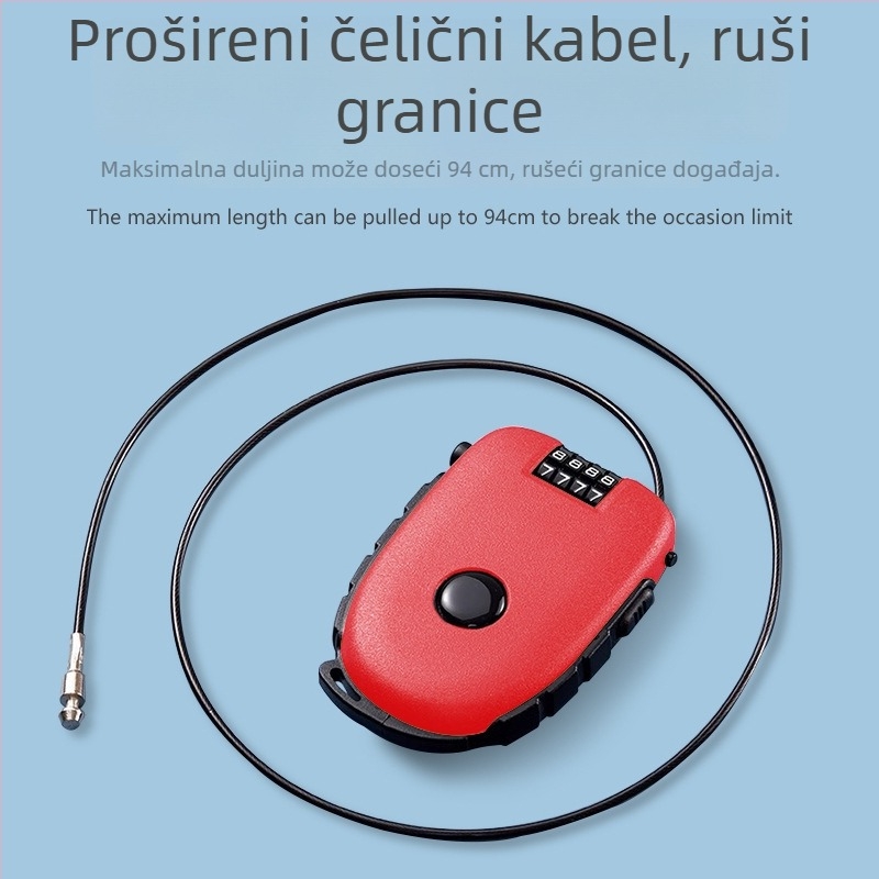 Ključ za kacigu s izvlačnim čeličnim kabelom – ABS kućište, debljina šipke 1 mm, model Cow lock, strojnog tipa, moderni stil