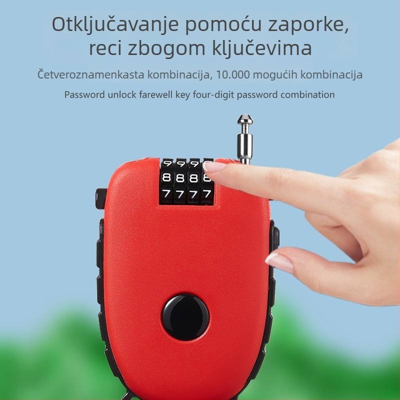 Ključ za kacigu s izvlačnim čeličnim kabelom – ABS kućište, debljina šipke 1 mm, model Cow lock, strojnog tipa, moderni stil