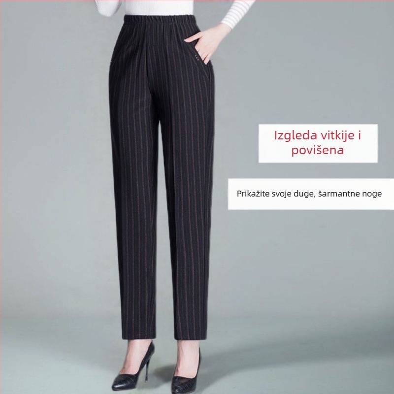 Casual hlače ravnog kroja, visokim strukom, duge, s flis podstavom, poliester materijal