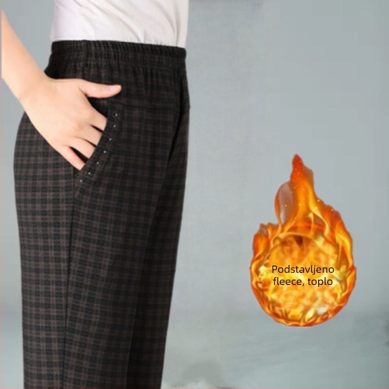 Casual hlače ravnog kroja, visokim strukom, duge, s flis podstavom, poliester materijal