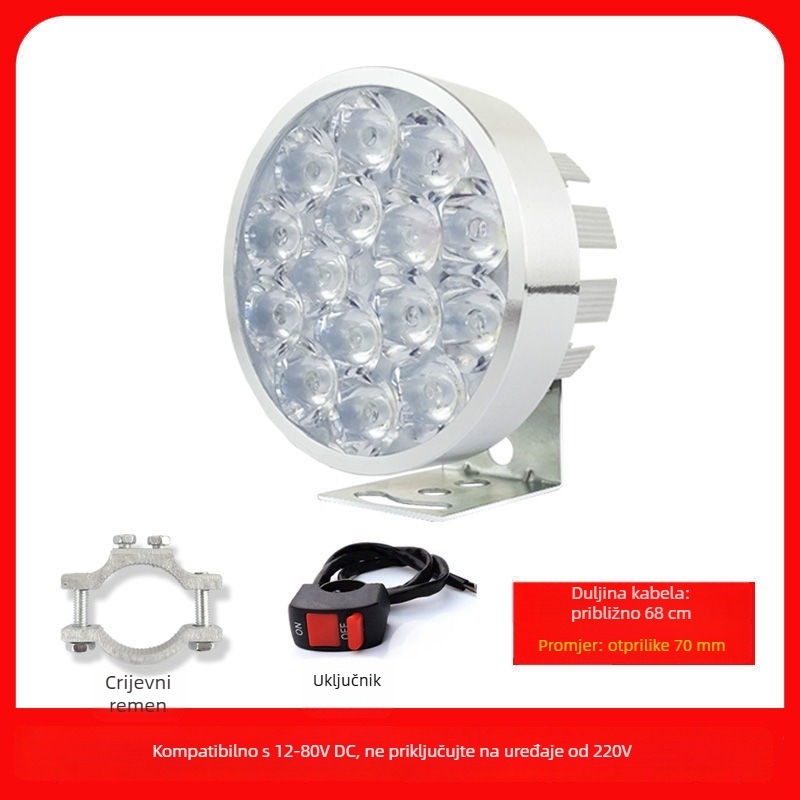 Žarulja glavnog svjetla za motocikle za električna vozila i tricikle, refit spot svjetlo, 1W, vanjski nosač, zamjena žarulje