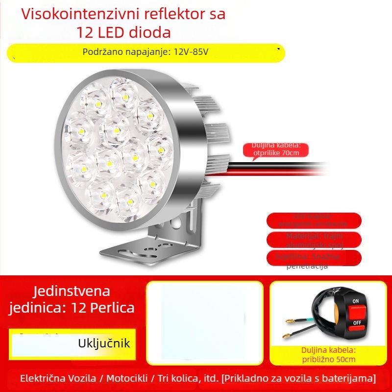 Žarulja glavnog svjetla za motocikle za električna vozila i tricikle, refit spot svjetlo, 1W, vanjski nosač, zamjena žarulje