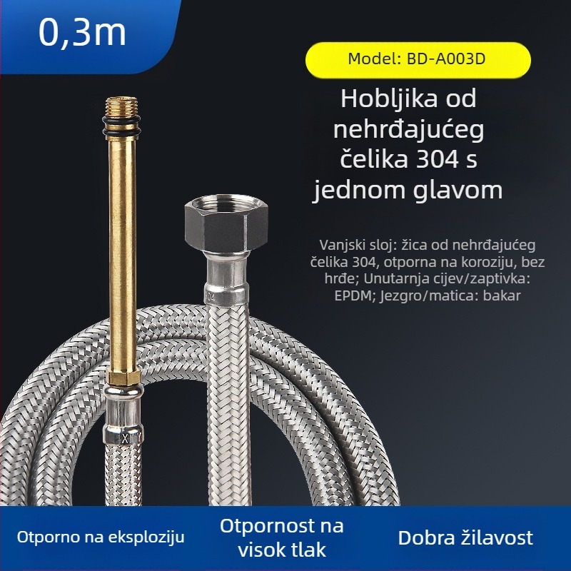 Bedi 304 nehrđajući čelik, opletena vodovodna crijev za slavinu, navoj, 0-100°C