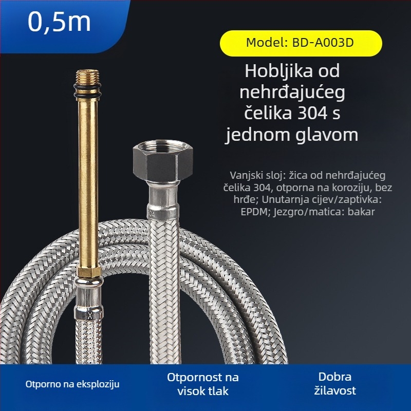 Bedi 304 nehrđajući čelik, opletena vodovodna crijev za slavinu, navoj, 0-100°C