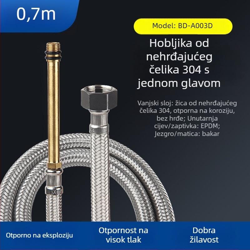 Bedi 304 nehrđajući čelik, opletena vodovodna crijev za slavinu, navoj, 0-100°C