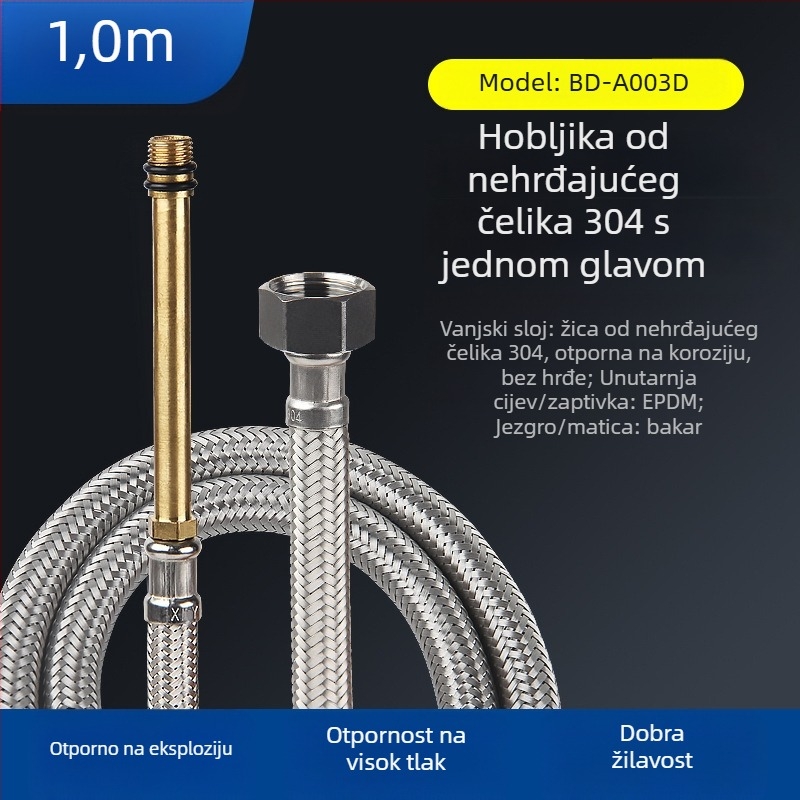 Bedi 304 nehrđajući čelik, opletena vodovodna crijev za slavinu, navoj, 0-100°C