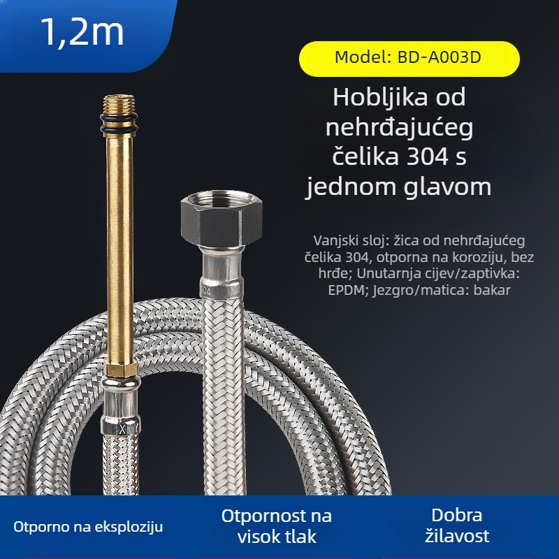 Bedi 304 nehrđajući čelik, opletena vodovodna crijev za slavinu, navoj, 0-100°C