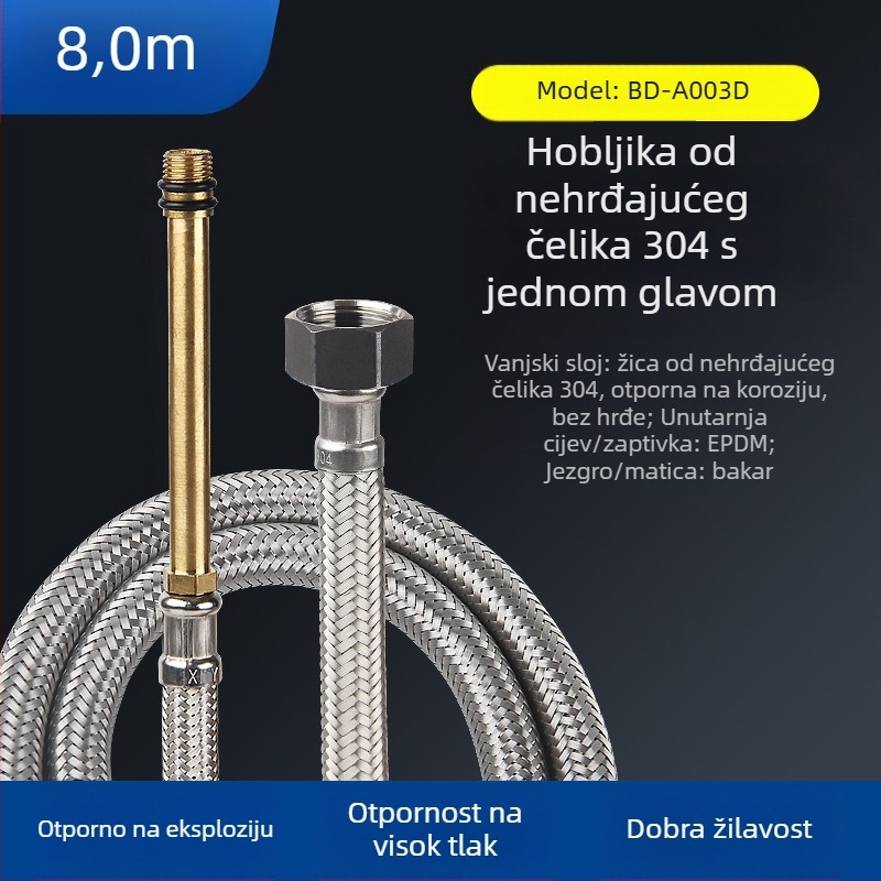Bedi 304 nehrđajući čelik, opletena vodovodna crijev za slavinu, navoj, 0-100°C