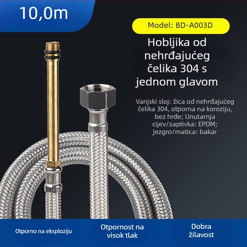 Bedi 304 nehrđajući čelik, opletena vodovodna crijev za slavinu, navoj, 0-100°C