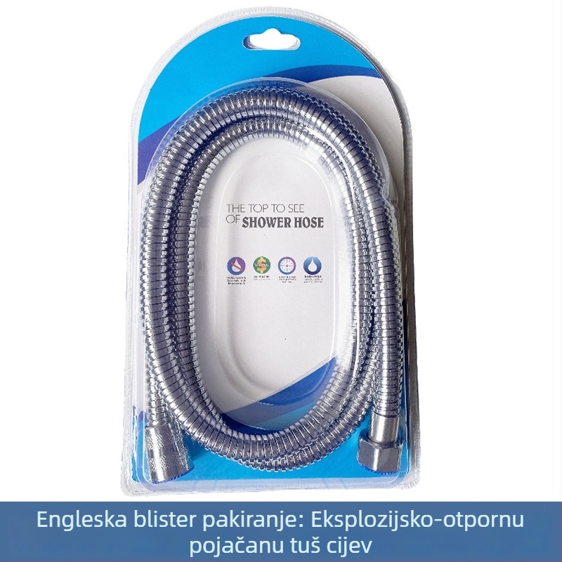 Tuš cijev od nehrđajućeg čelika – ojačana, otporna na eksplozije, otporna na visoke temperature, brzo spajanje, ručna ugradnja (Nominalni tlak 1.6 MPa; Materijal: nehrđajući čelik; Spojnice: nehrđajući čelik)