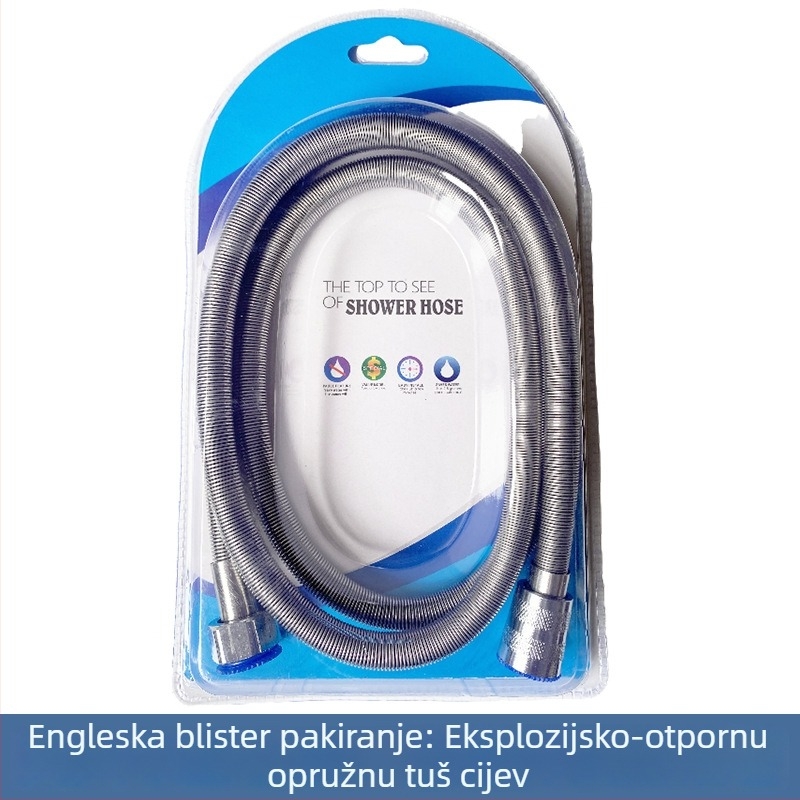 Tuš cijev od nehrđajućeg čelika – ojačana, otporna na eksplozije, otporna na visoke temperature, brzo spajanje, ručna ugradnja (Nominalni tlak 1.6 MPa; Materijal: nehrđajući čelik; Spojnice: nehrđajući čelik)