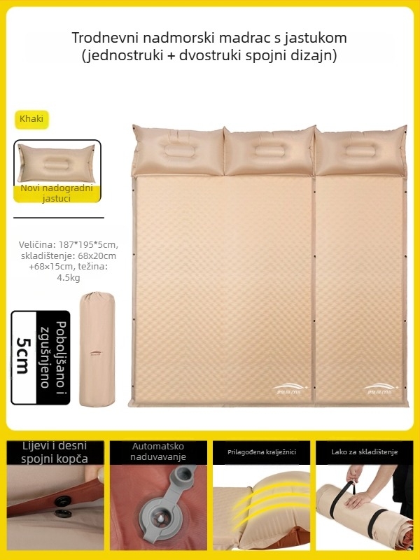 Automatski nafukujući zračni madrac za kampiranje – prenosni podni madrac za odmor, površina od kompozitne tkanine