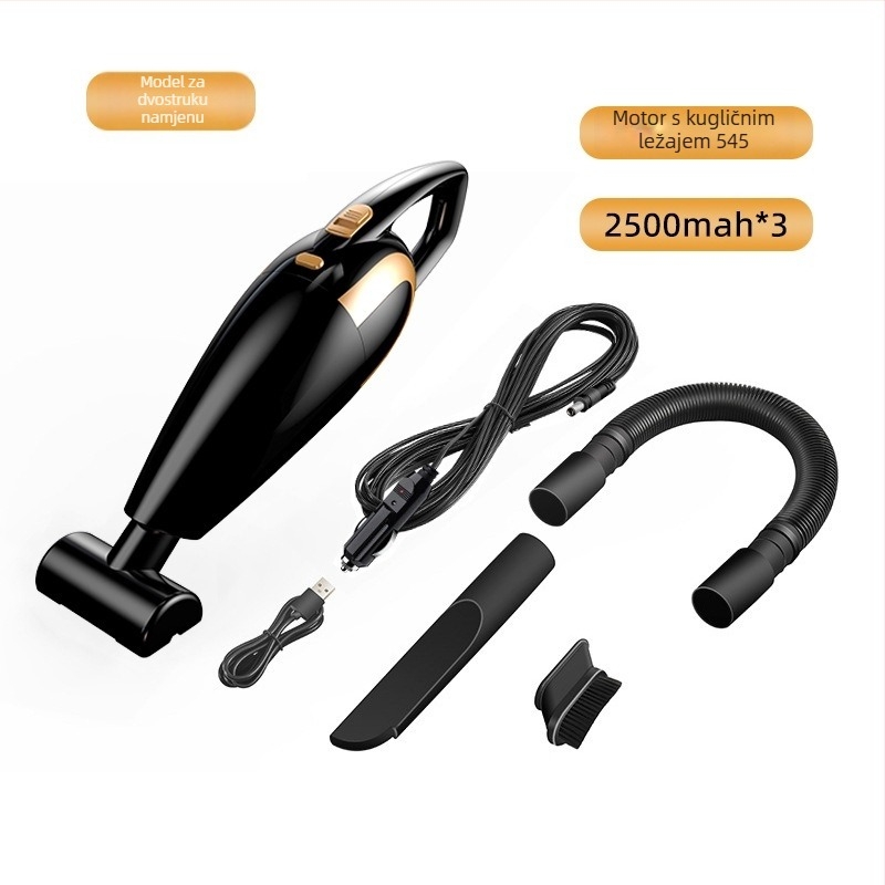 Prijenosni usisavač za kuću i auto, ručni bežični s visokom usisnom snagom (12V, 120W, 18000 Pa, 20 min rad, HEPA filtr)