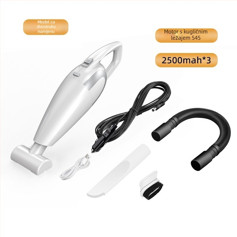 Prijenosni usisavač za kuću i auto, ručni bežični s visokom usisnom snagom (12V, 120W, 18000 Pa, 20 min rad, HEPA filtr)